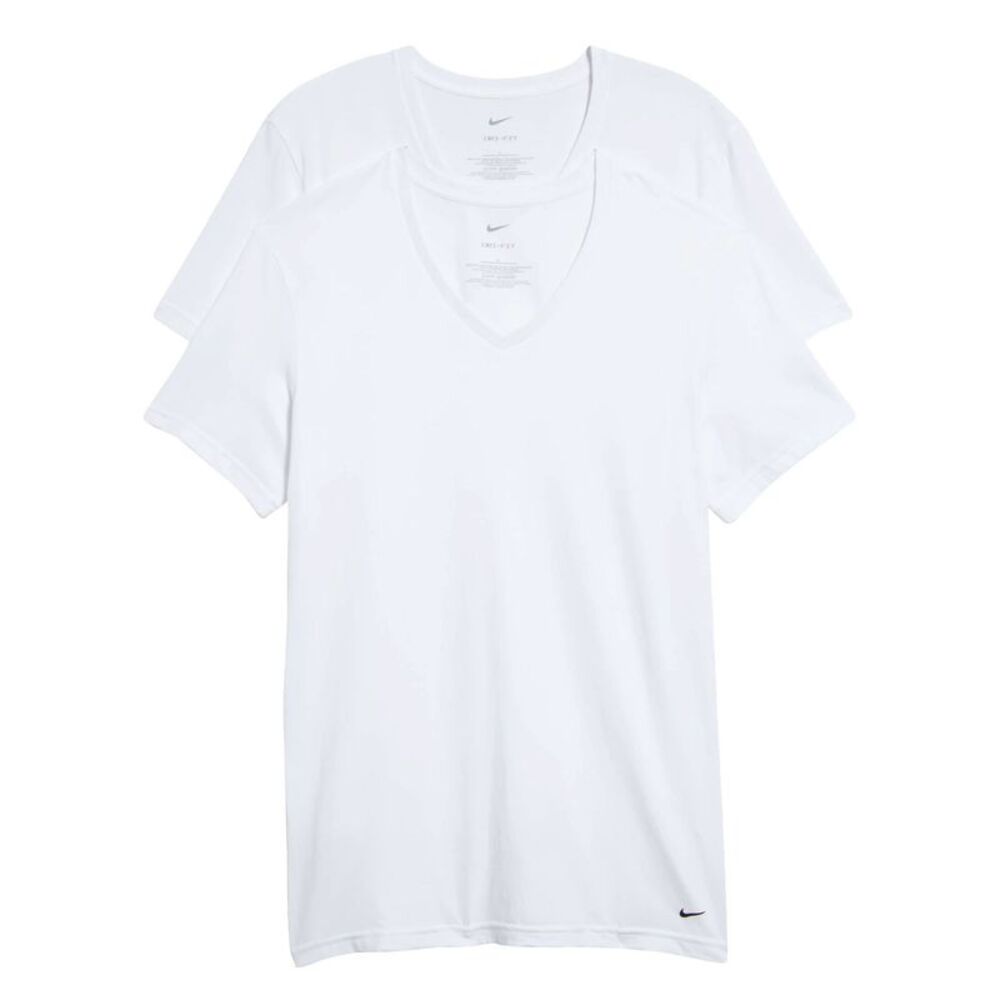 Nike Mens 2-Pack Dri-FIT Essential Cotton Stretch V-Neck T-Shirt M White - NWT